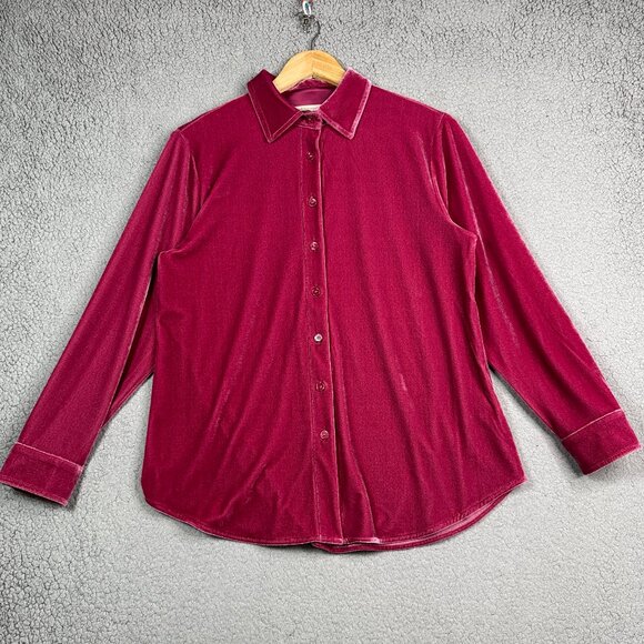 Soft Surrounding Top Womens SP Berry Pink Boyfriend Fit Buton Down Loose Velvet - Picture 1 of 11